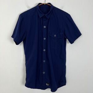 TILIT Mens Navy Blue Short Sleeve Button Up Shirt #IWORKIN Size XS